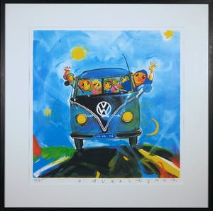 Ad Verstijnen - Zeefdruk, VW Bus - Ingelijst kopen? Bied vanaf 80!