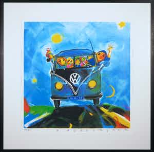 Ad Verstijnen - Zeefdruk, VW Bus - Ingelijst verkocht voor € 80!
