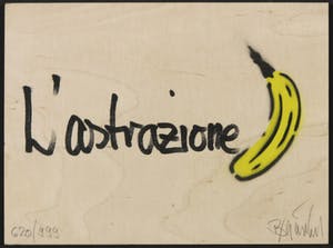 Thomas Baumgartel - (de Bananensprayer), Houten paneel bewerkt met stift en spuitbus, L'Astrazione kopen? Bied vanaf 100!