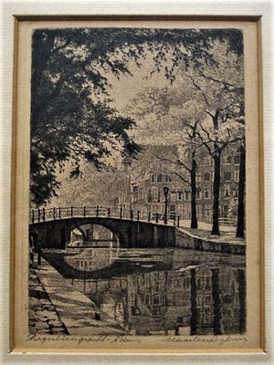 Maarten Langbroek - Prachtige Ets "Rustige ochtend op de Reguliersgracht Amsterdam" gesigneerd kopen? Bied vanaf 10!