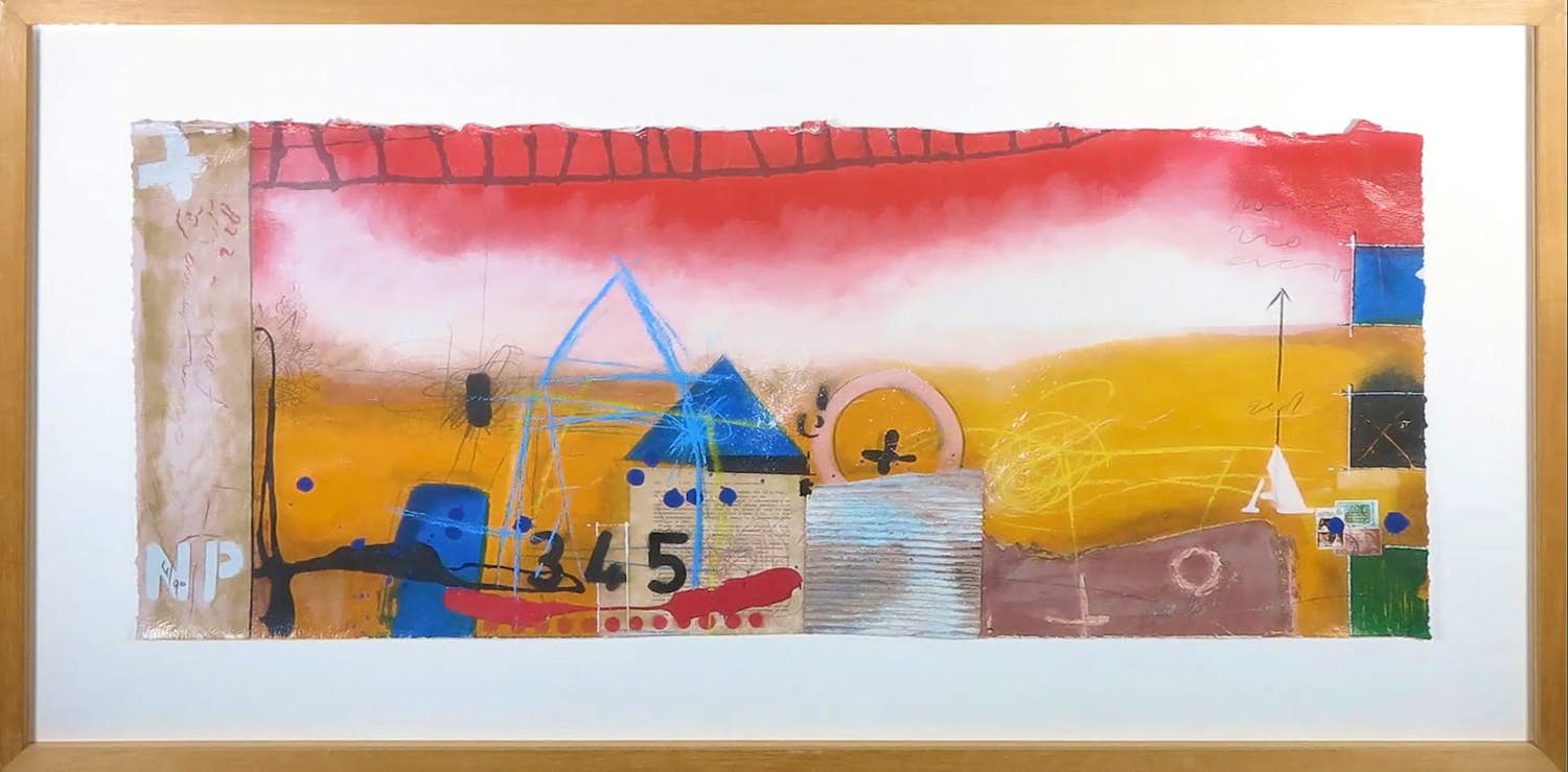 Theo Koster - Zeefdruk, Liggend rood - Ingelijst verkocht voor € 50!