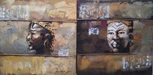 Niet of onleesbaar gesigneerd - Twee moderne Afrikaanse portretten kopen? Bied vanaf 1!