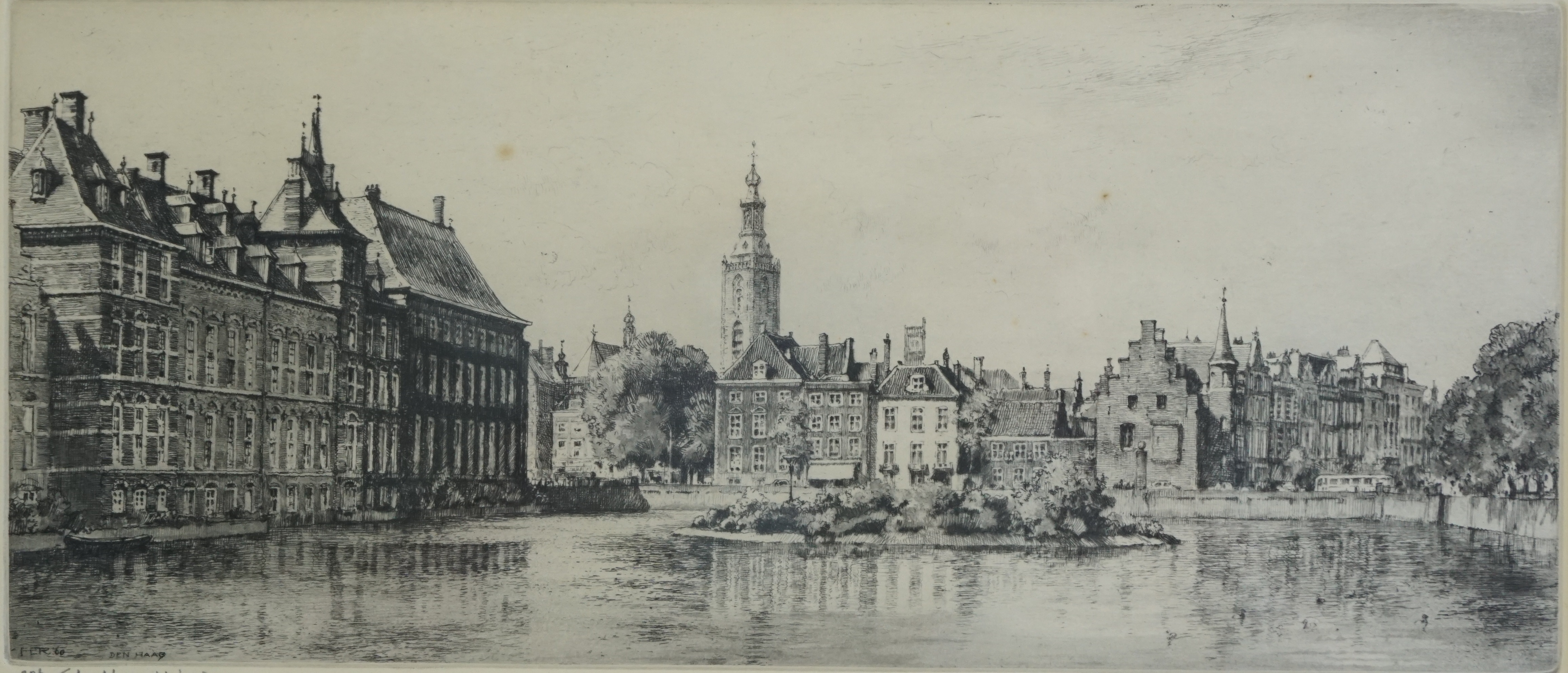 Hendrikus Roodenburg - Ets - Den Haag, Hofvijver - 1960 verkocht voor € 75!