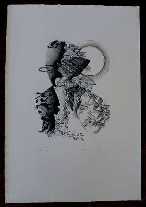 Jaap Hillenius - litho: Zon en maan - 1975 kopen? Bied vanaf 45!