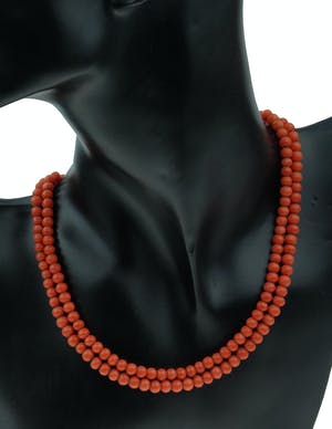 2-strengs bloedkoraal ketting met 14k gouden slot kopen? Bied vanaf 295!