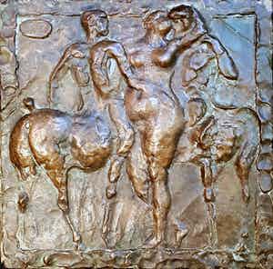 Herman Diederik Janzen - Bronzen plaquette- centauren met vrouw verkocht voor € 150!