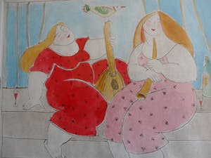 Ada Breedveld - Handgekleurde ets, Titel. "Kleine pauze". kopen? Bied vanaf 50!