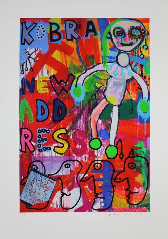 Paul Indrek Kostabi - Gr Kleurengiclee KOBRA Handgesigneerd verkocht voor € 65!