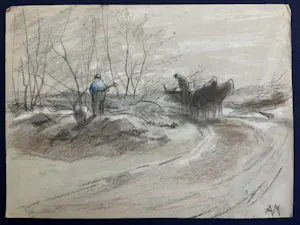 Anton Mauve (sr.) - Heidelandschap met twee houtsprokkelaars en een paardenkar op een pad kopen? Bied vanaf 240!