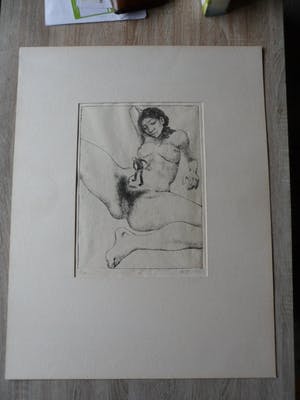 Frits Lindeman - Ets, Man met zeis. kopen? Bied vanaf 30!