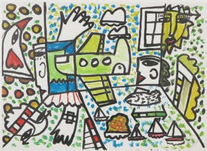Hannes Kuiper - Gouache, Zonder titel - Ingelijst kopen? Bied vanaf 70!