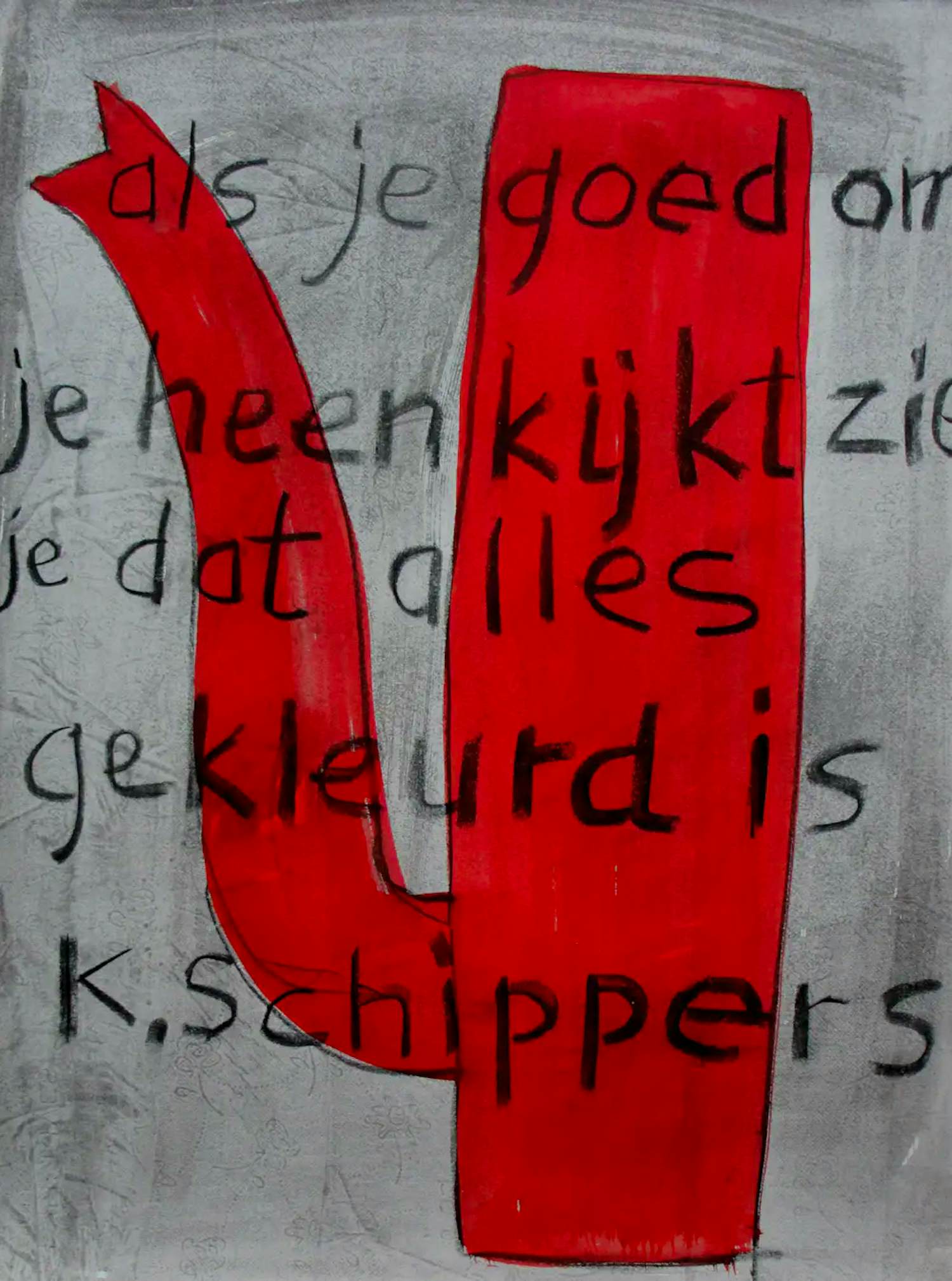Klaas Gubbels - Gemengde techniek op papier: rode kan (groot!) kopen? Bied vanaf 1850!