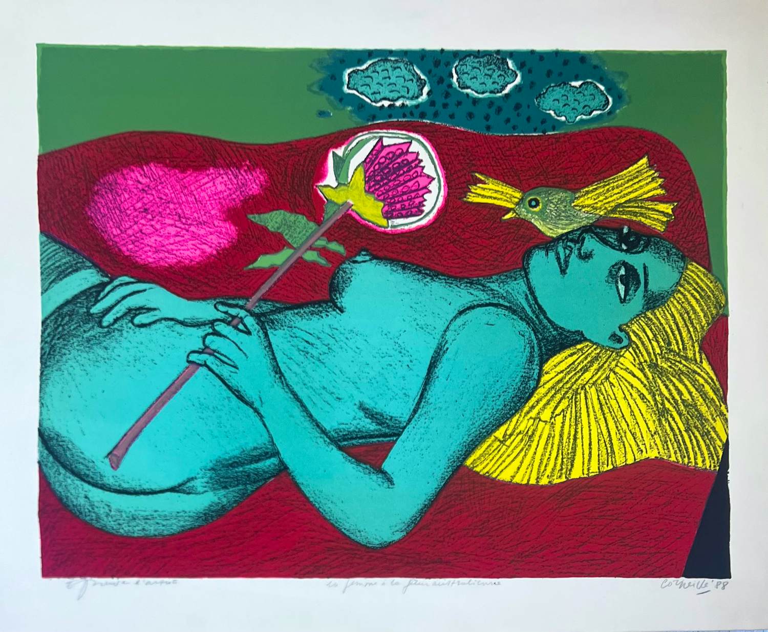 Corneille - Lithografie 'Vrouw met Australische bloem', 1988 kopen? Bied vanaf 650!