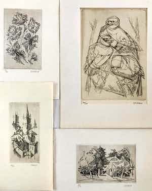 Jan Flameng - 4 prachtige gesigneerde en genummerde etsen - oplage 30 verkocht voor € 65!