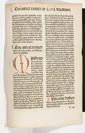 Johann Grüninger - Wiegedruk en houtsnede, Blad uit Grüningers Bijbel 'Des Evangelisten' kopen? Bied vanaf 130!