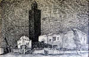 Herman Bieling - Stadsgezicht op Fez met moskee.Marokko. verkocht voor € 100!