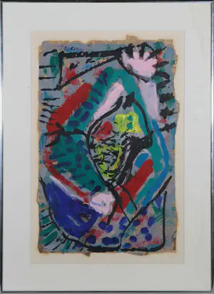 Bep Toscani - Gouache op krantenpapier, Gekleurde abstracte compositie - Ingelijst kaufen? Bieten Sie von 70!