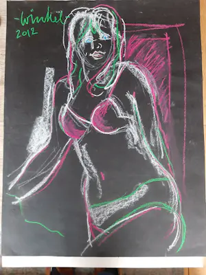 Michael Winkel - Krijttekening, vrouwelijk schoon kopen? Bied vanaf 35!