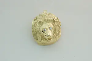 14 - Grote gedetailleerde 14Krt geel-goud Leeuwenkop hanger met diamant kopen? Bied vanaf 960!