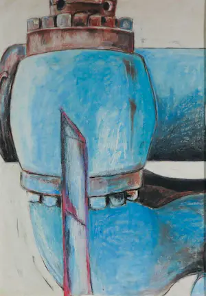 Sophie Mellema - Pastel op board, Industriële voorstelling tweeluik - Ingelijst kopen? Bied vanaf 100!