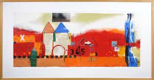 Theo Koster - Zeefdruk, Zonder titel (Liggend rood) - Ingelijst (Groot) verkocht voor € 50!