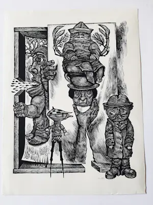 Lou Strik - 2 Houtsnede, Short People gesigneerd, dorpsgezicht druk gesigneerd. kopen? Bied vanaf 40!