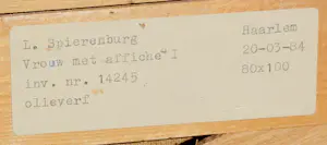 Leon Spierenburg - Ingelijste acrylverf op doek: Vrouw met affiche I - 1983 kopen? Bied vanaf 350!