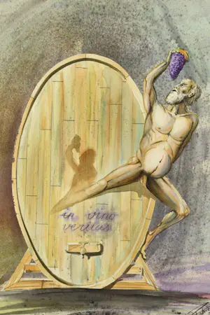 Fabrice Hybert - IN VINO VERITAS, Nackter Weingeist vor Holzfass. Aquarell signert, 1991 kopen? Bied vanaf 49!