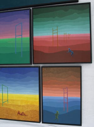 Niet of onleesbaar gesigneerd - Surrealistisch 5-Luik uit 1971 - Acrylverf op board - ingelijst kopen? Bied vanaf 1!