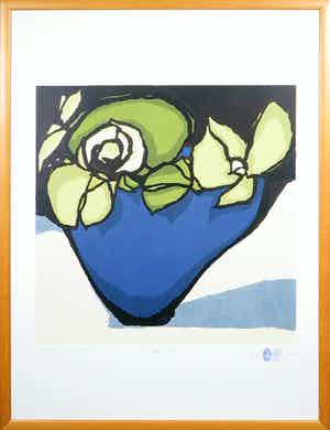 Fon Klement - Boardsnede, Vase Bleu - Ingelijst verkocht voor € 100!