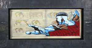 Jan Bollaert - Acryl op landkaart, Ebonny Man - Ingelijst (Groot) verkocht voor € 50!