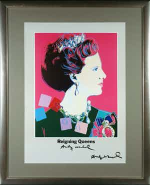 Andy Warhol - Gesigneerd affiche, Queen Margrethe II of Denmark - Reigning Queens - Ingelijst verkocht voor € 1!