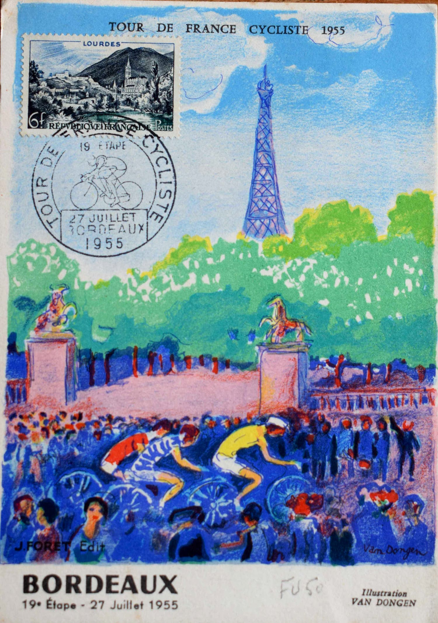Kees van Dongen - Ansichtkaart - Tour de France cycliste 1955 - 19e Etappe Pau - Bordeaux kopen? Bied vanaf 30!