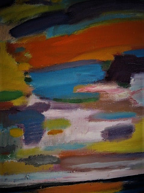 Niet of onleesbaar gesigneerd - Groot Acryl op Doek - Kust gezicht met ondergaande zon - gesigneerd kopen? Bied vanaf 1!