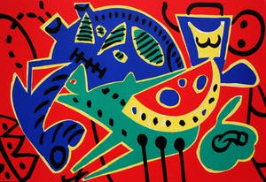 Yolande Brouwers - Zeefdruk: Rood fond - gesigneerd - 1990 kopen? Bied vanaf 35!