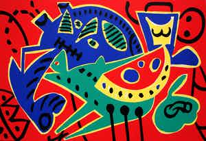 Yolande Brouwers - Zeefdruk: Rood fond - gesigneerd - 1990 verkocht voor € 35!
