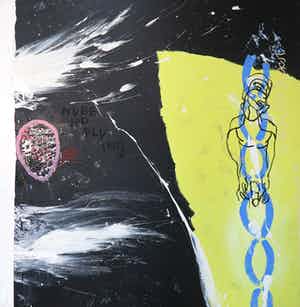 Rachid Ben Ali - Gemengde techniek op doek, Zonder titel (Zeer groot!) verkocht voor € 1!