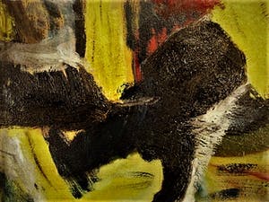 Niet of onleesbaar gesigneerd - Intrigerend Abstract jaren 50/60 olieverf doek - monogram - Originele lijst kopen? Bied vanaf 1!