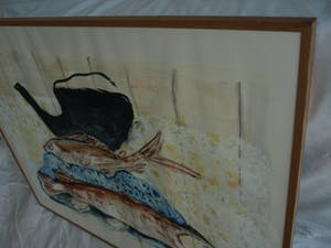 Nicola Rozemeijer - Acrylverf op papier , Vissen op ijs – GROOT - ingelijst - 1997 kopen? Bied vanaf 1!