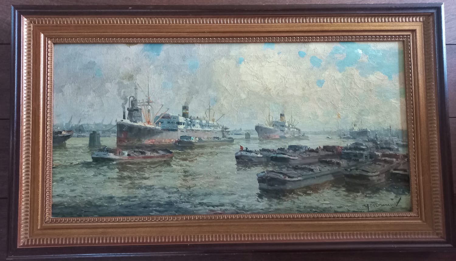 Gerard Delfgaauw - Bedrijfige zicht op/Rotterdamse haven kopen? Bied vanaf 400!