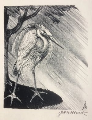Jan Schonk - Litho "Reiger" 1929 kopen? Bied vanaf 40!