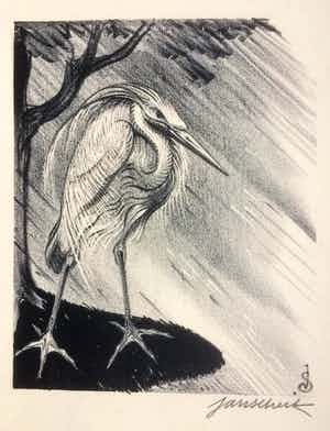 Jan Schonk - Litho "Reiger" 1929 verkocht voor € 40!