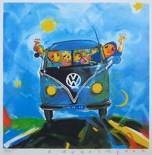 Ad Verstijnen - Zeefdruk, VW Bus - Ingelijst kopen? Bied vanaf 80!