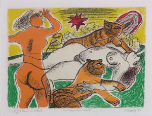 Corneille - Zeefdruk, Les tigres amoureux - Ingelijst kopen? Bied vanaf 150!