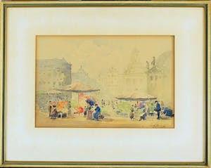 George Henry Downing - Aquarel - Bloemenmarkt in Londen kopen? Bied vanaf 30!