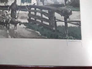 Roger Hebbelinck - 3 etsen : schaapsherder; landelijk tafereel; boten in haven kopen? Bied vanaf 145!