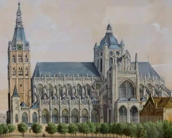 Henri Knip - Ingelijste gemengde techniek: Sint - Jans kathedraal in 's-Hertogenbosch kopen? Bied vanaf 2495!
