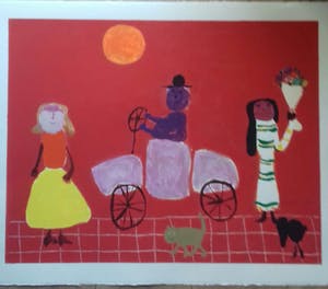 Jan Roede - Zeefdruk " Rije, rije, rije in een wagentje " kopen? Bied vanaf 95!