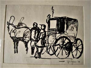 Niet of onleesbaar gesigneerd - Leuke OostIndische Inkt tekening "de PostKoets" gesigneerd kopen? Bied vanaf 10!