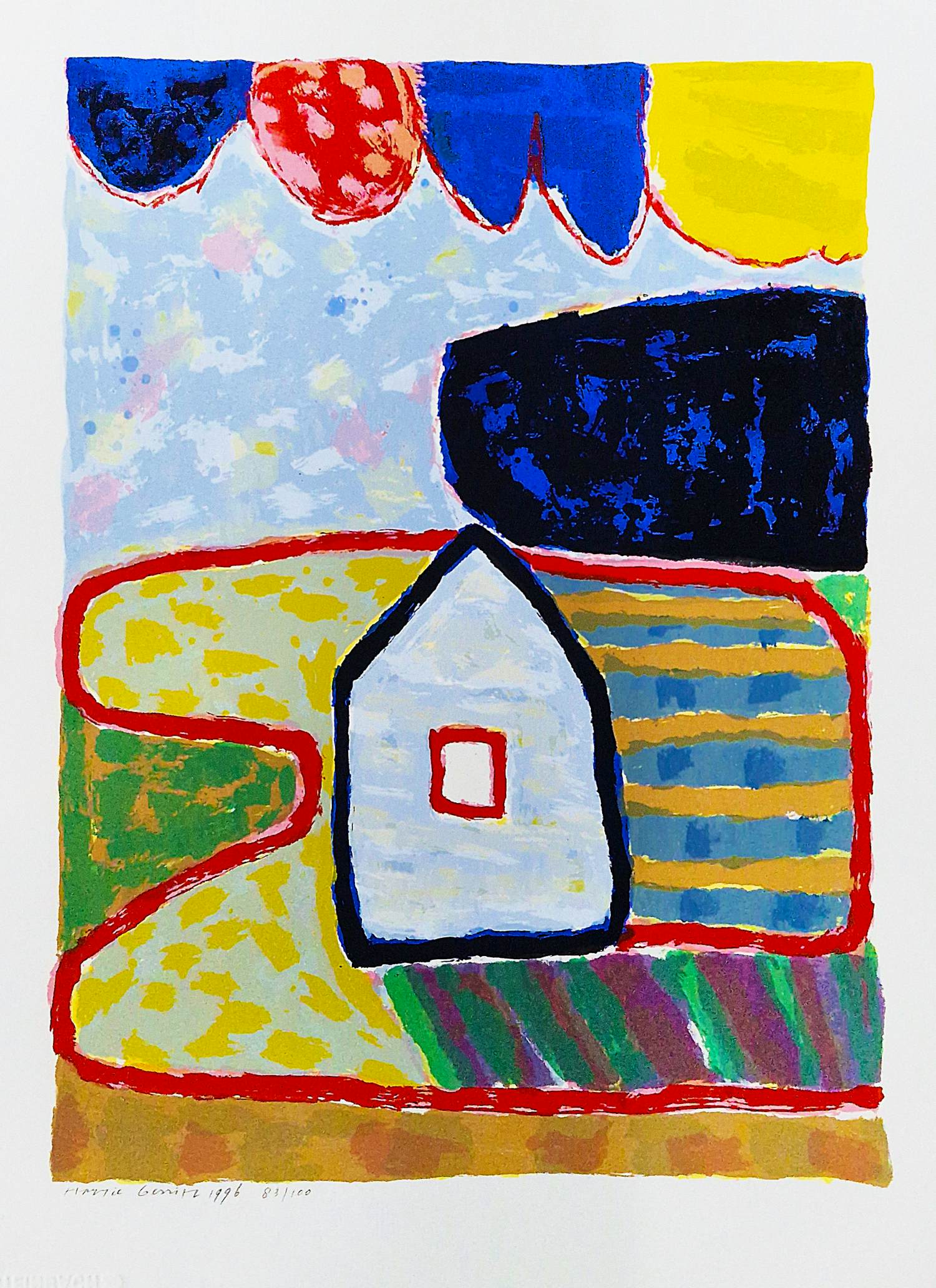 Harrie Gerritz - Grote expressionist kleuren zeefdruk "huis in landschap" beperkte oplage (100) kopen? Bied vanaf 48!